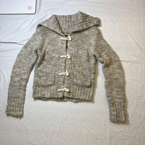 American Eagle Outfitters Knit Toggle Cardigan Sweater Hooded Light Gray Small